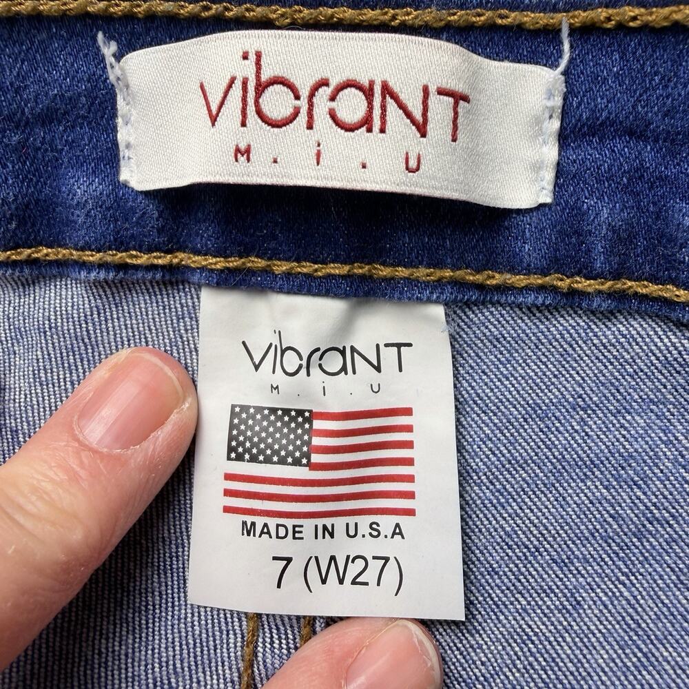 Vibrant MUI Pants Womens 7 Blue Denim Jeans Mega Flared Bell Cotton Blend High - Picture 7 of 8